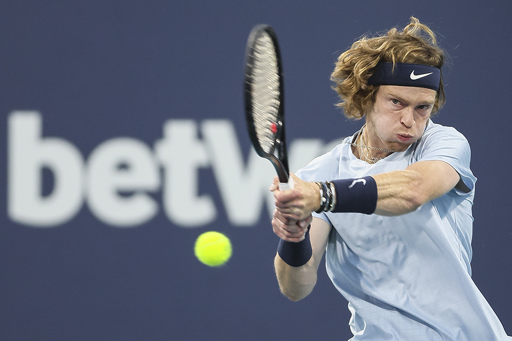 Andrey Rublev competes during the Miami Open