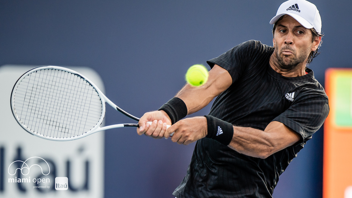 Fernando Verdasco playing during the Miami Open