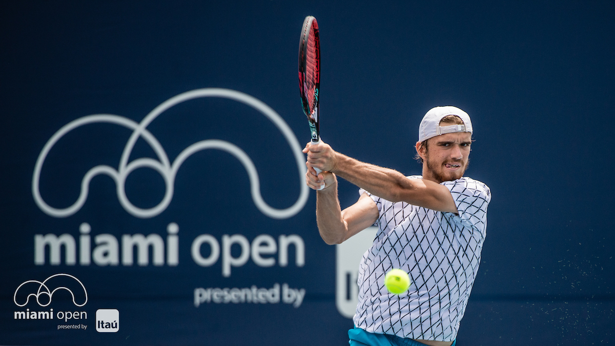 Tomas Machac competing during the Miami Open