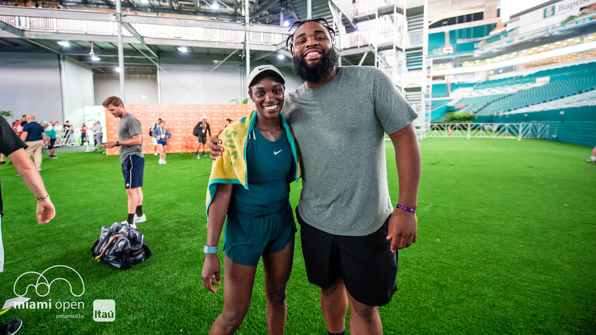 Miami Dolphins defensive tackle Christian Wilkins meet and greet with Sloane Stephens