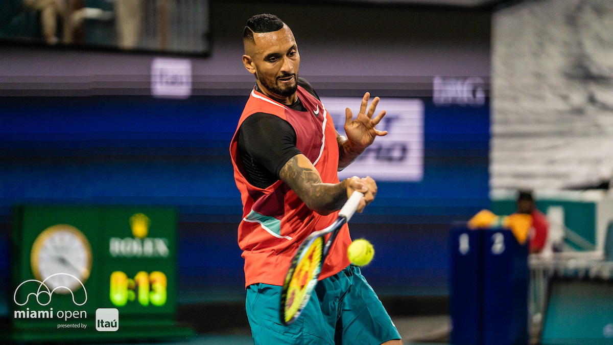 Nick Kyrgios competing during Miami Open