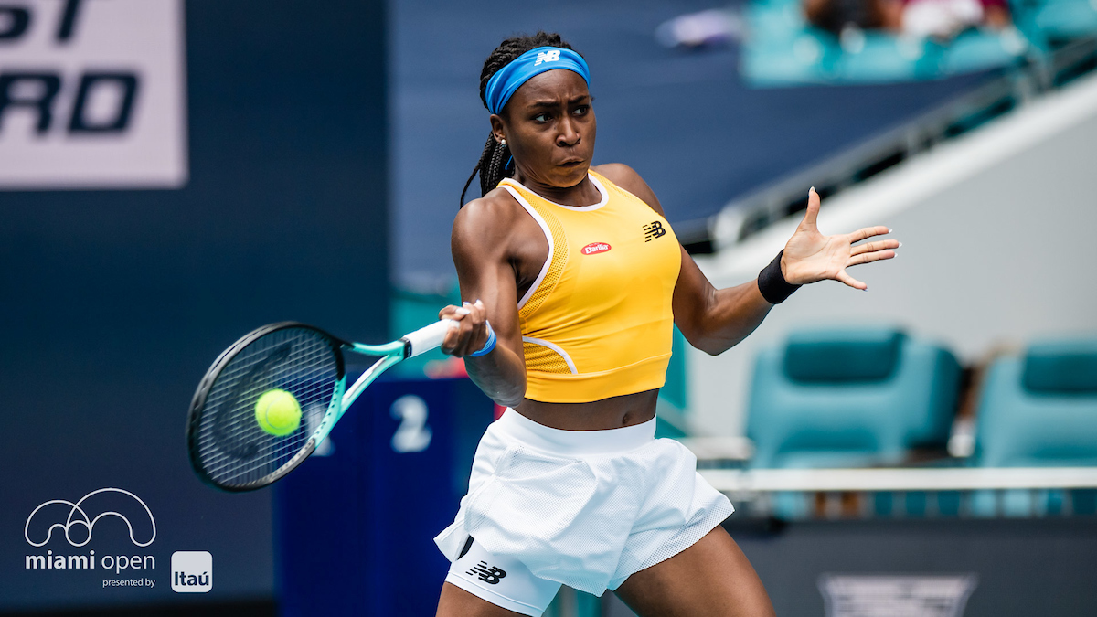 Coco Gauff competing during Miami Open