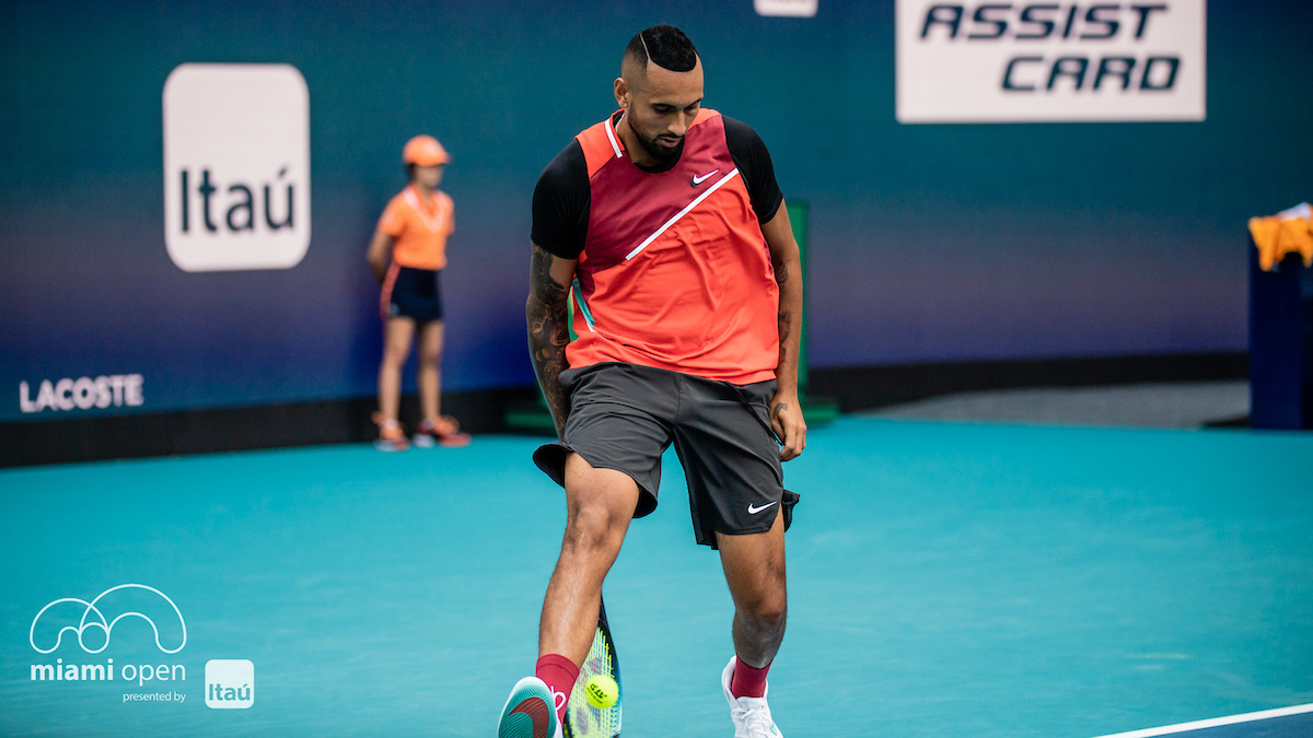 Nick Kyrgios on court during Miami Open