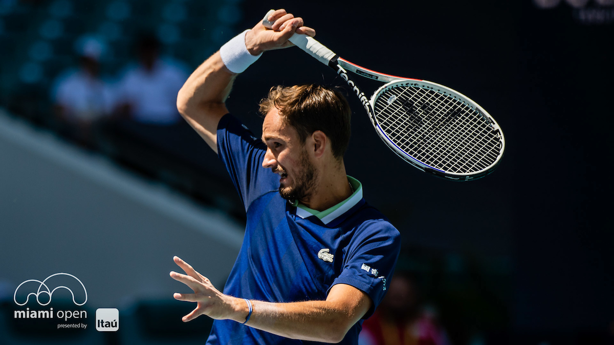 Daniil Medvedev competing during Miami Open