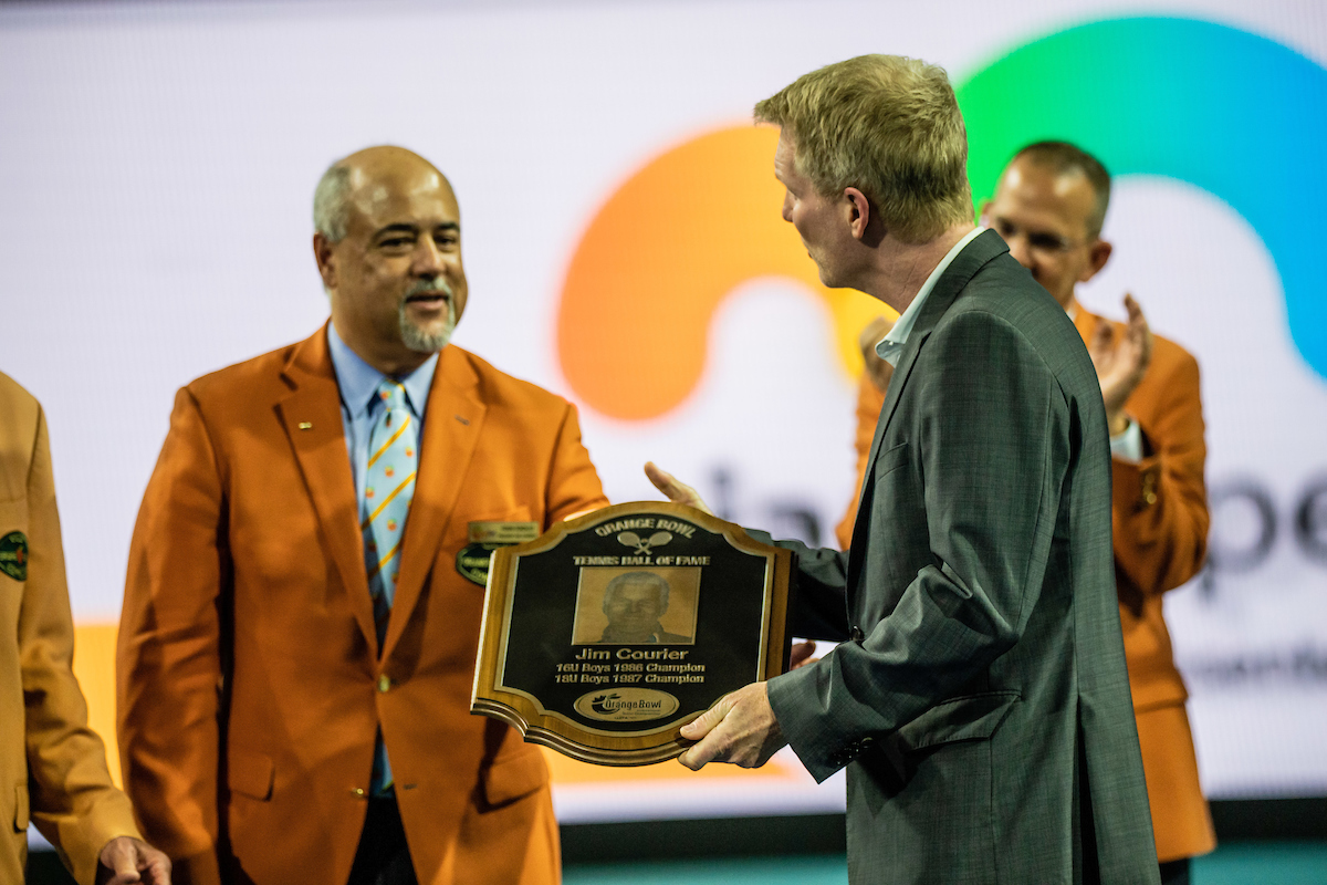 Jim Courier Orange Bowl Hall of Fame plaque presentation