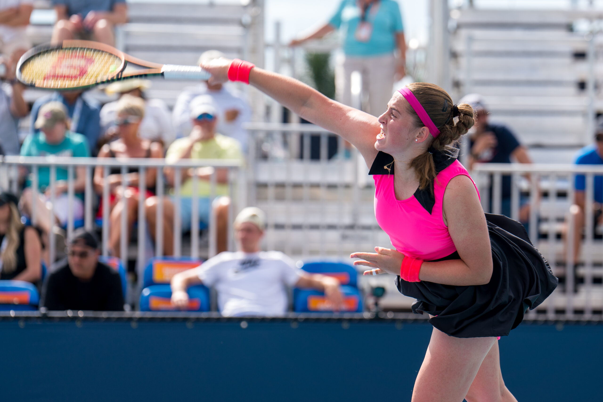 Jelena Ostapenko serves at the 2023 Miami Open