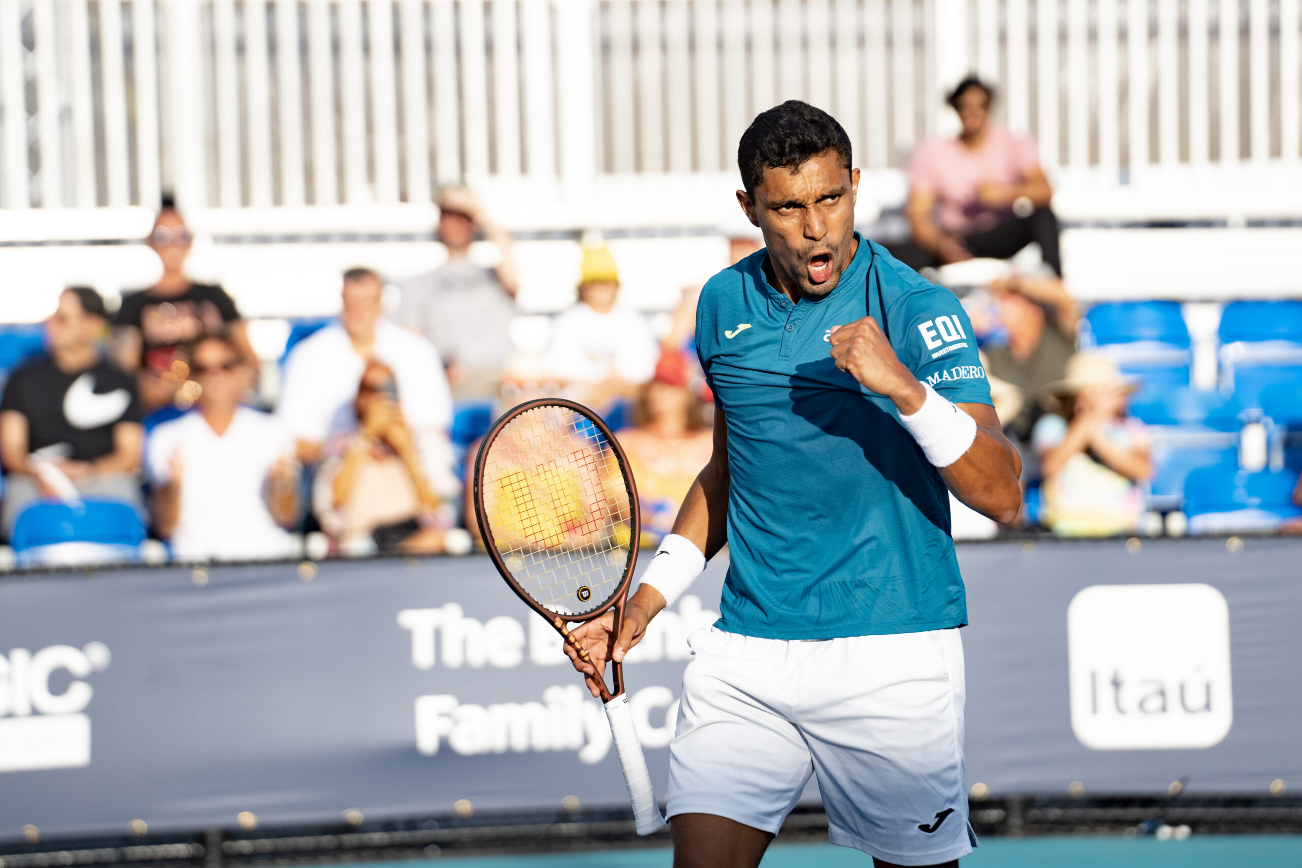 Thiago Monteiro with a fist pump during his match at the 2023 Miami Open