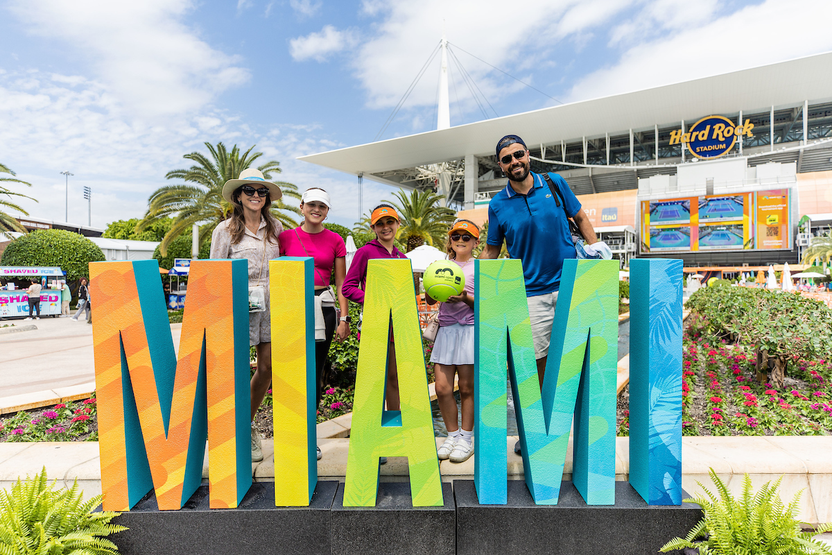 Fans at the Miami art installation during the Miami Open tennis tournament, Monday, Mar. 21, 2023, in Miami Gardens, Fla.