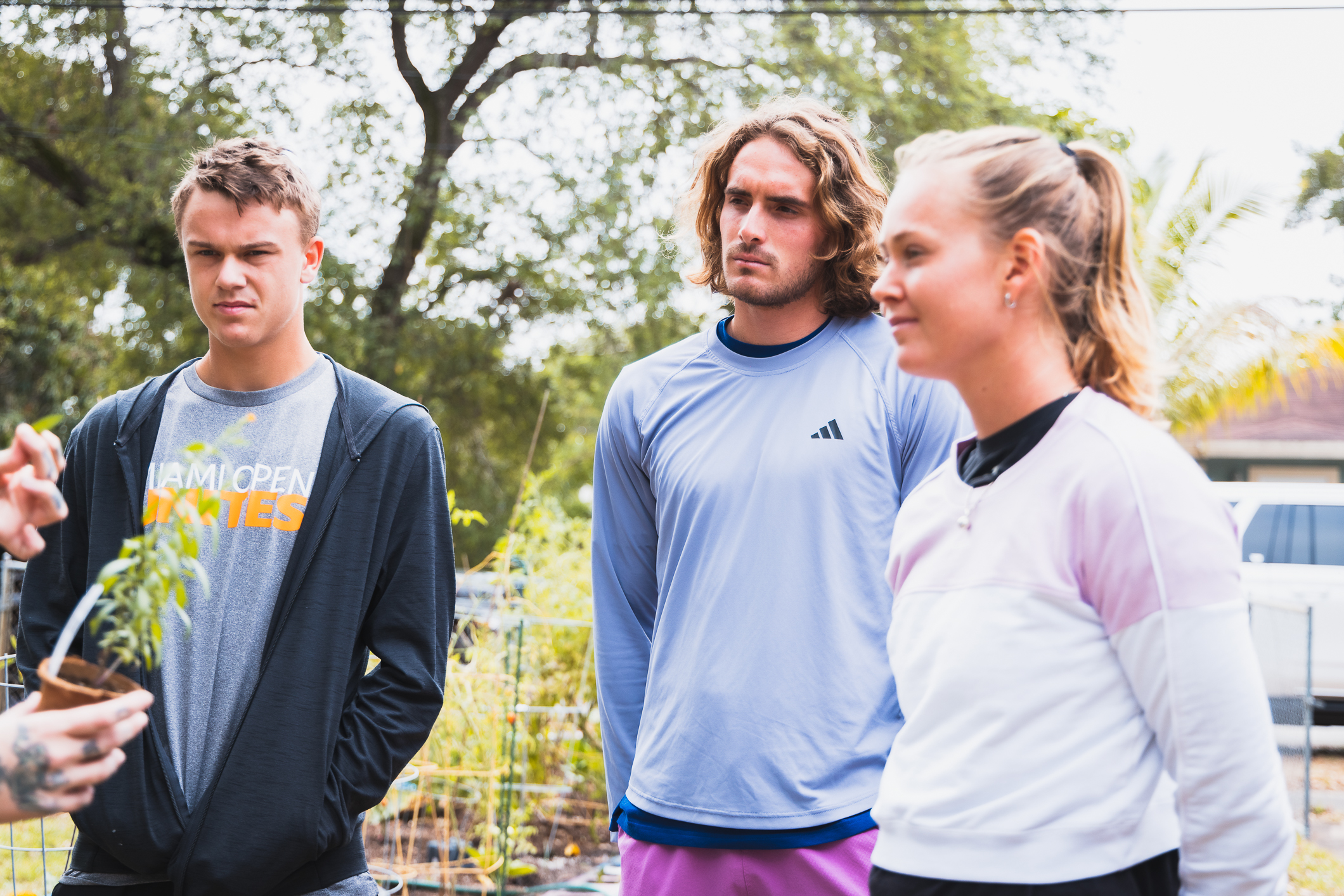 Holger Rune, Stefanos Tsitsipas, and Marie Bouzkova at the Health in the Health Miami Open Unites event on March 20, 2023