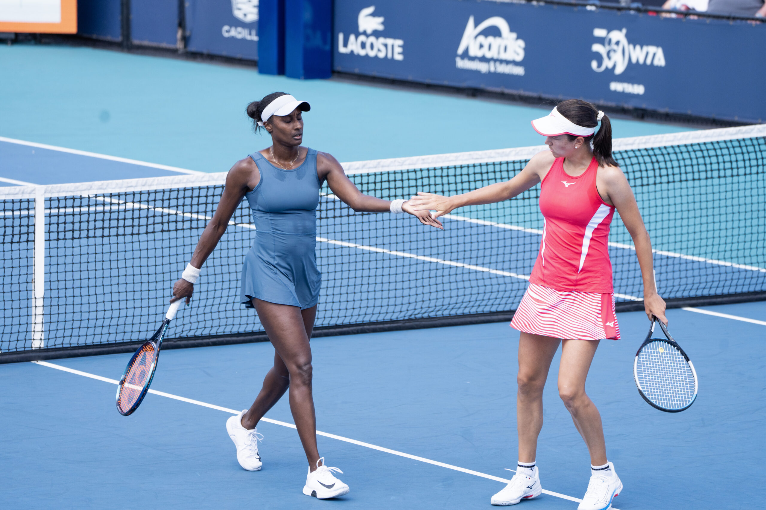 Asia Muhammad and Anna Danilina at the 2023 Miami Open in Miami Gardens, Florida.