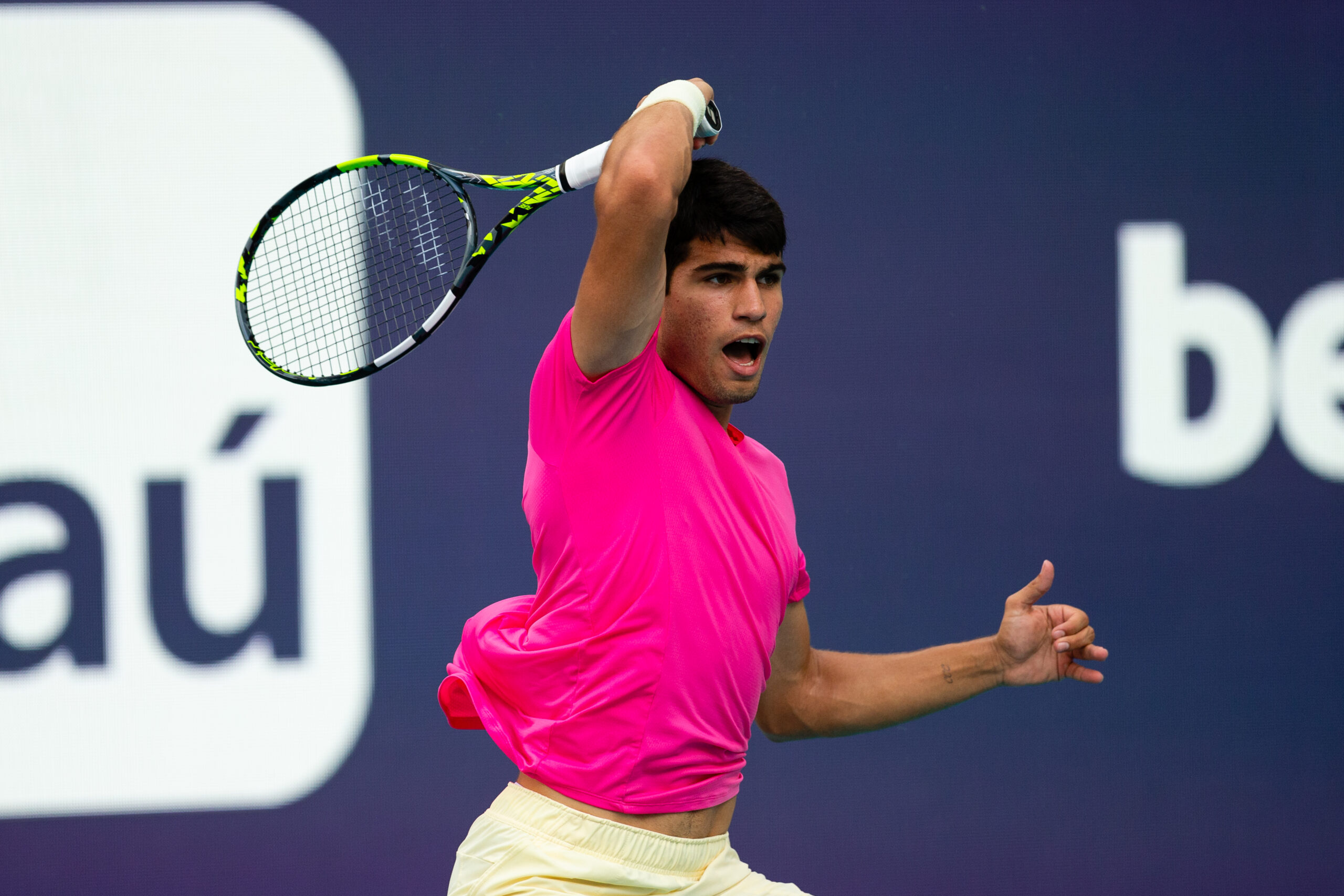 Carlos Alcaraz during his match against Dusan Lajovic on March 26 at the 2023 Miami Open in Miami Gardens, Florida.