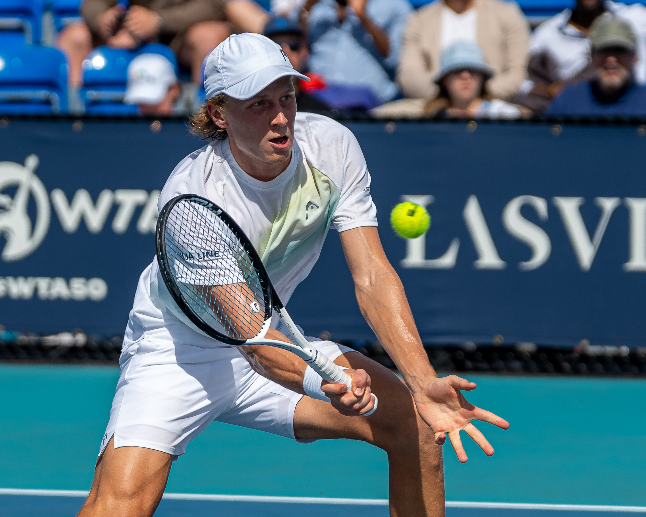 Emil Ruusuvuori volleys during his match against Taro Daniel on March 26 at the 2023 Miami Open.