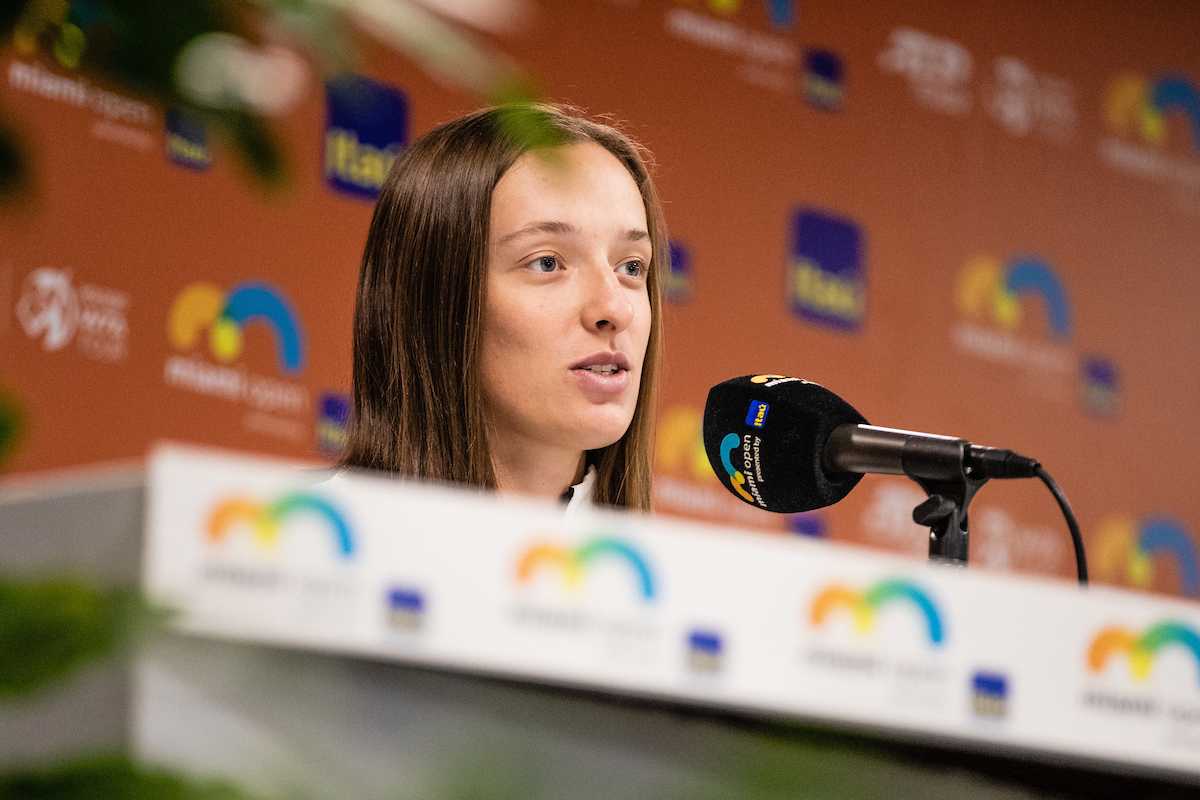 Iga Swiatek during her Press Conference at the 2023 Miami Open in Miami Gardens, Florida.