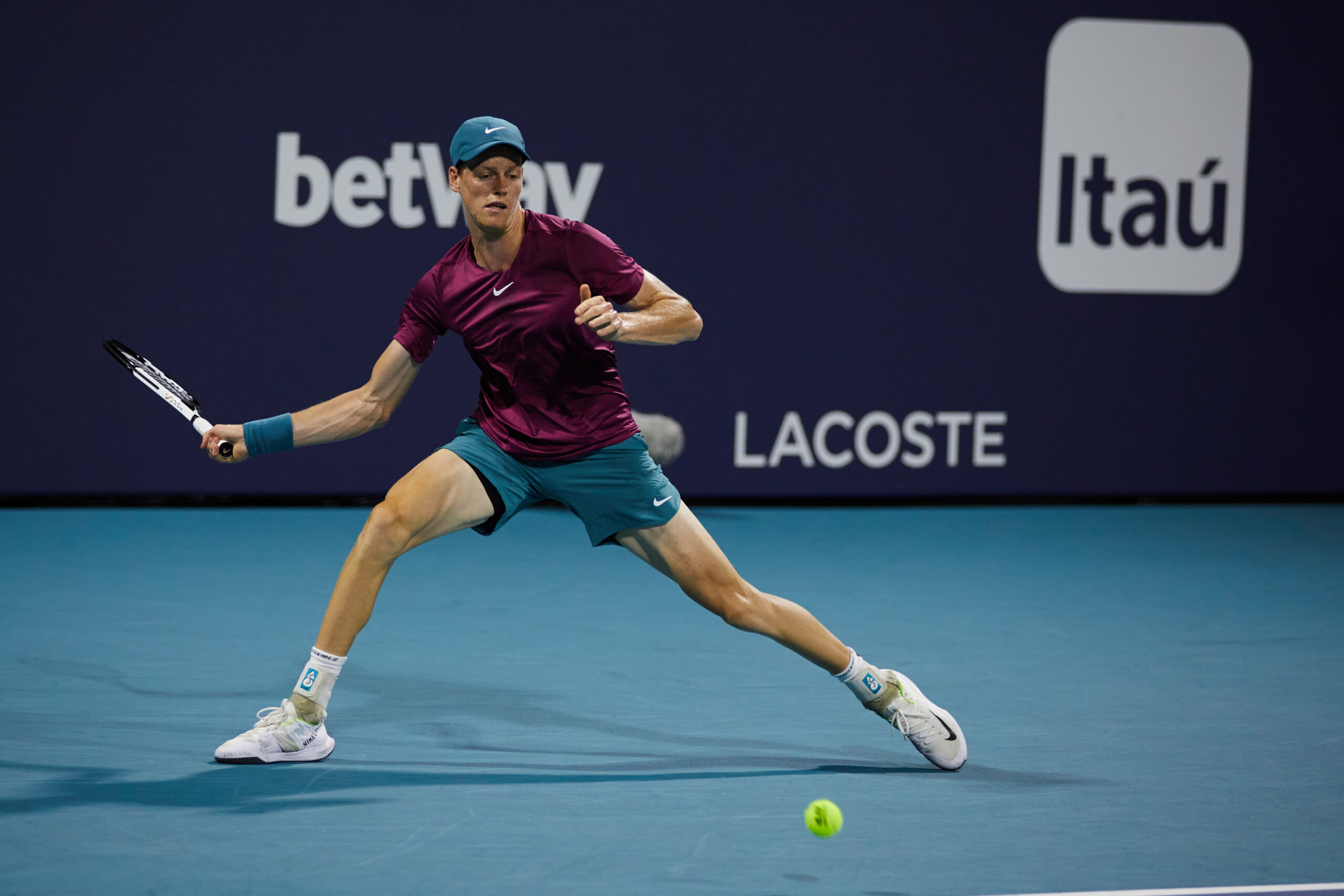 Jannik Sinner during his match with Grigor Dimitrov on March 26 at the 2023 Miami Open.