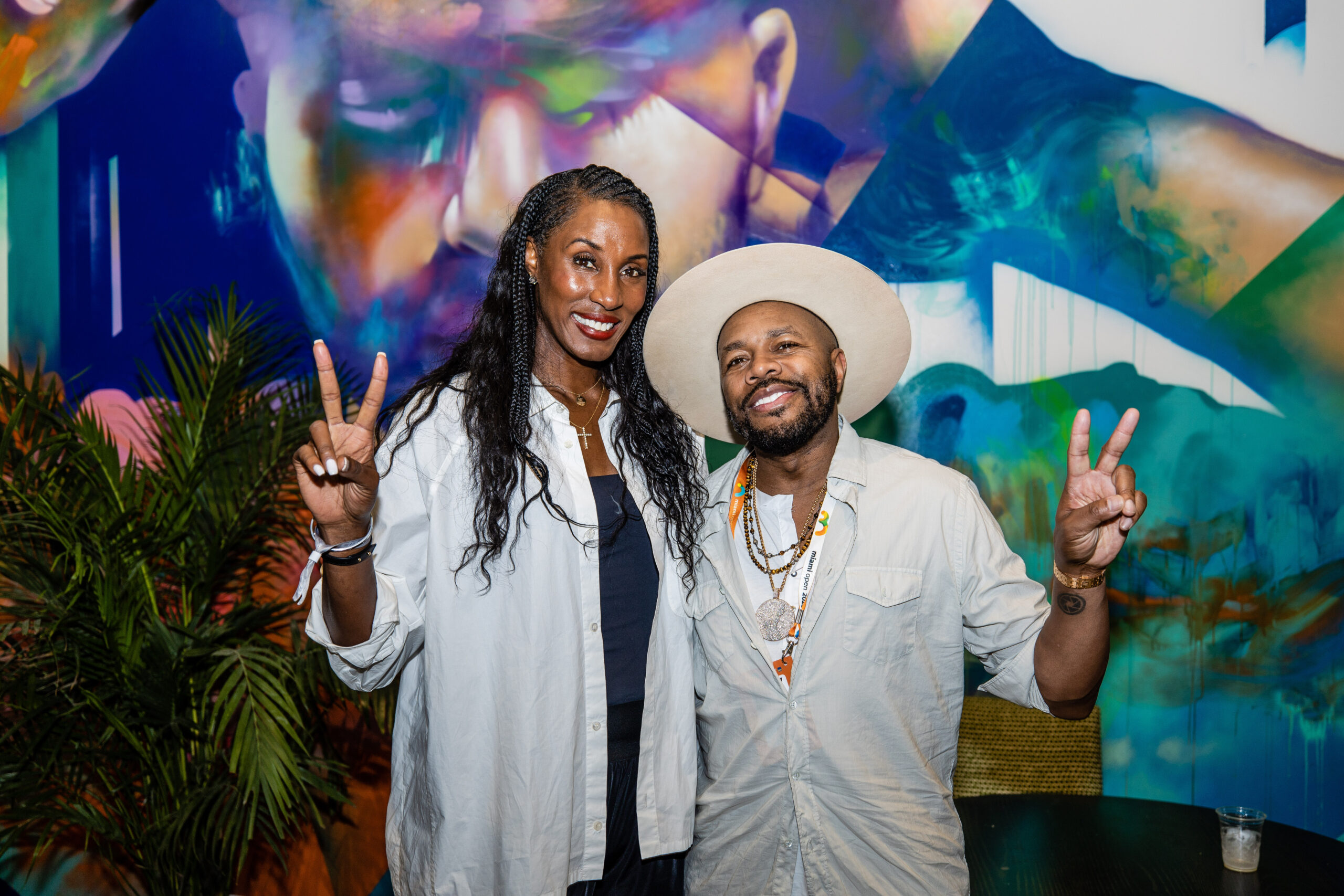 Lisa Leslie and Dj D-Nice at the 2023 Miami Open in Miami Gardens, Florida.