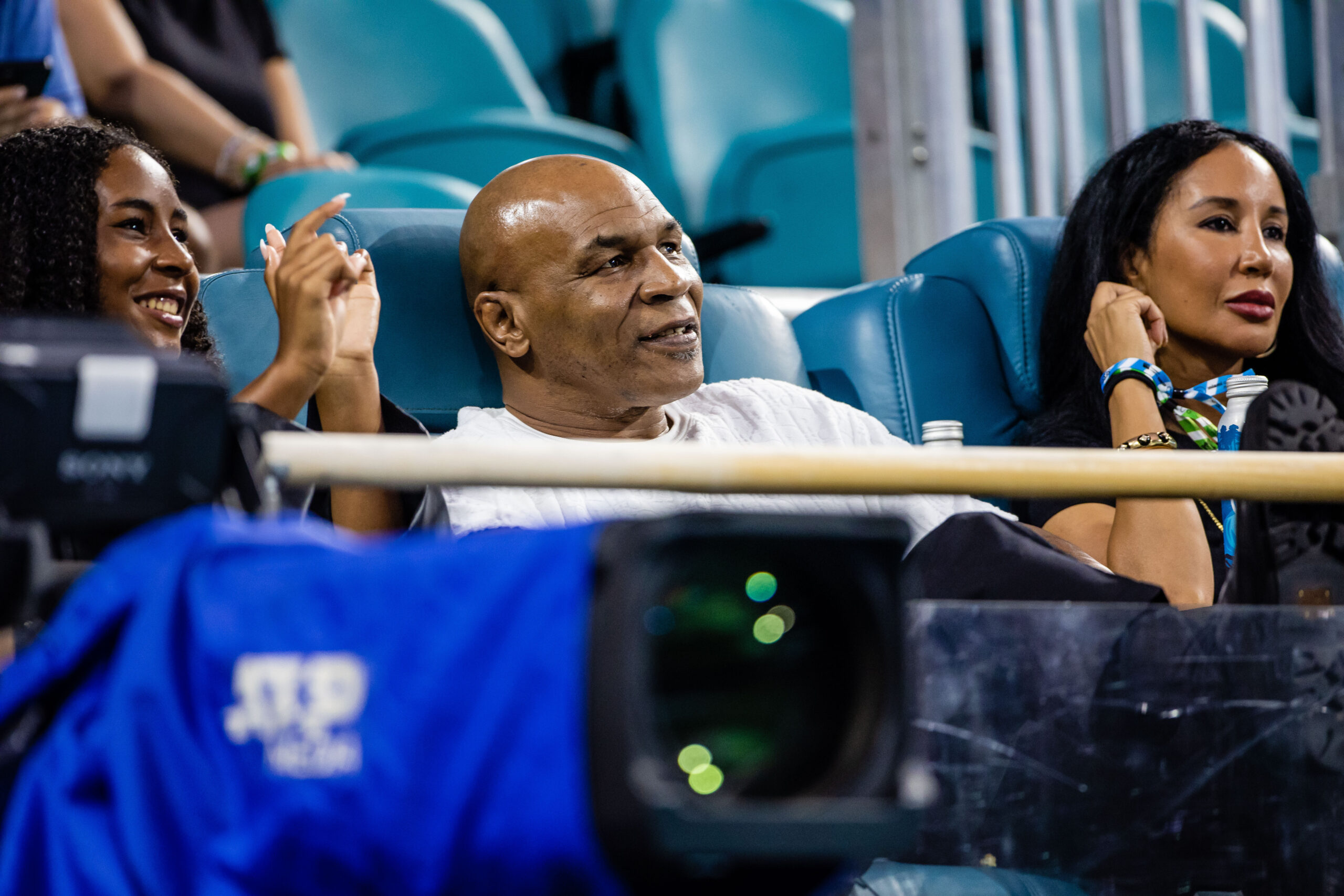 Mike Tyson enjoying tennis at the 2023 Miami Open in Miami Gardens, Florida.