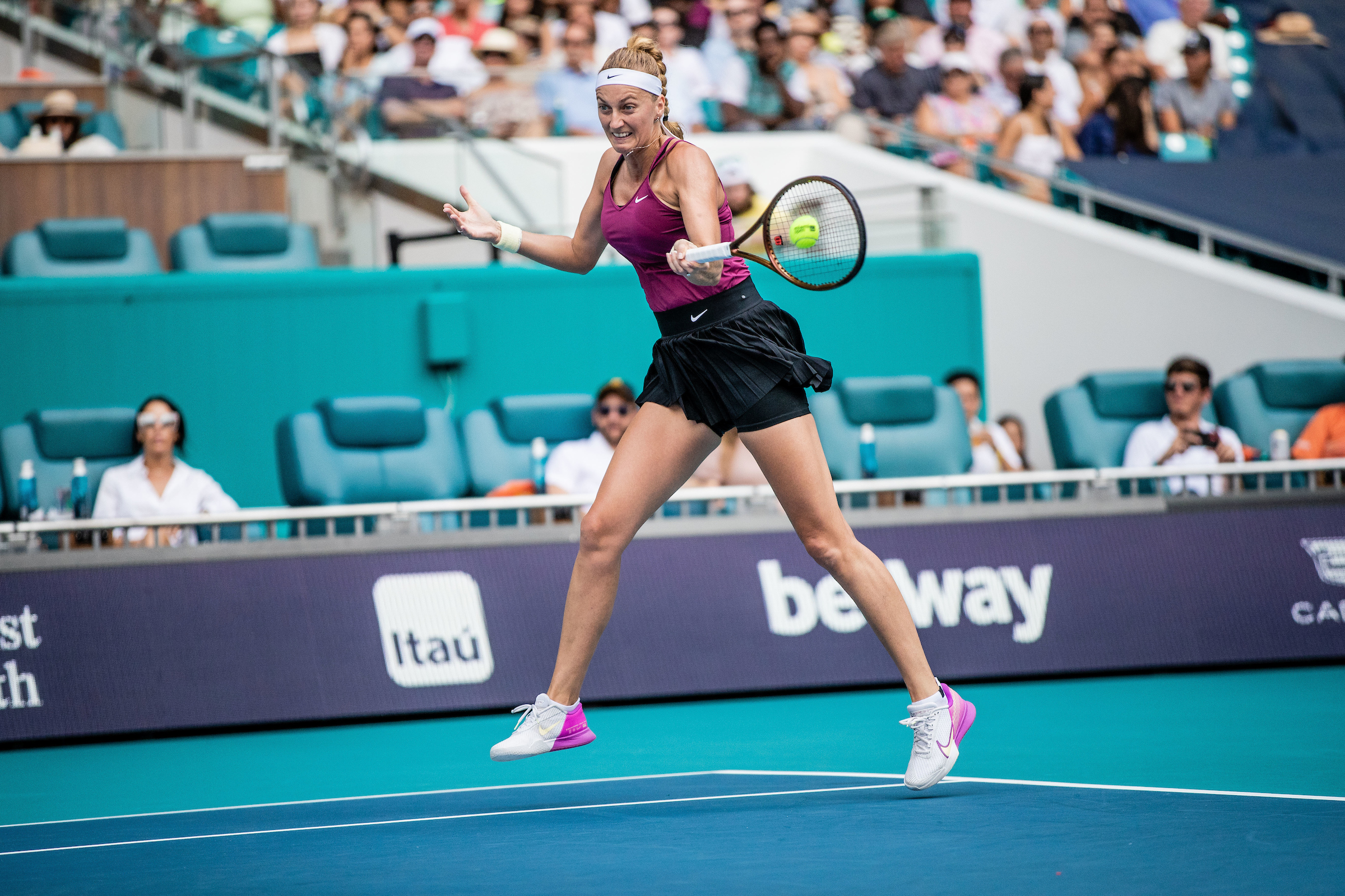 2023 Miami Open Women's Singles Champion Petra Kvitova hitting a forehand
