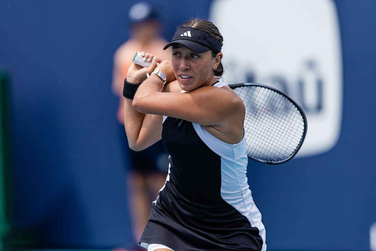 Jessica Pegula of the United States returns during the Miami Open tennis tournament,