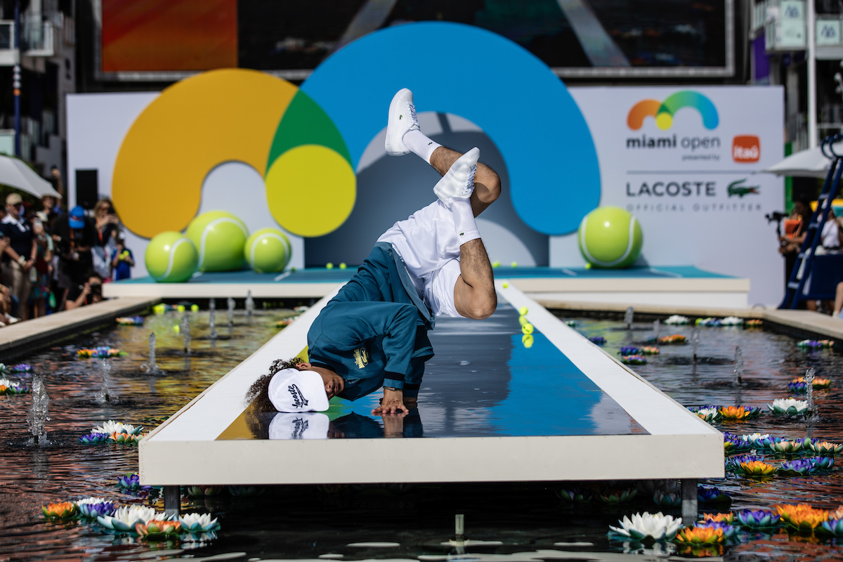 Lacoste Fashion show with models and dancers at the 2025 Miami Open on March 16, 2025.