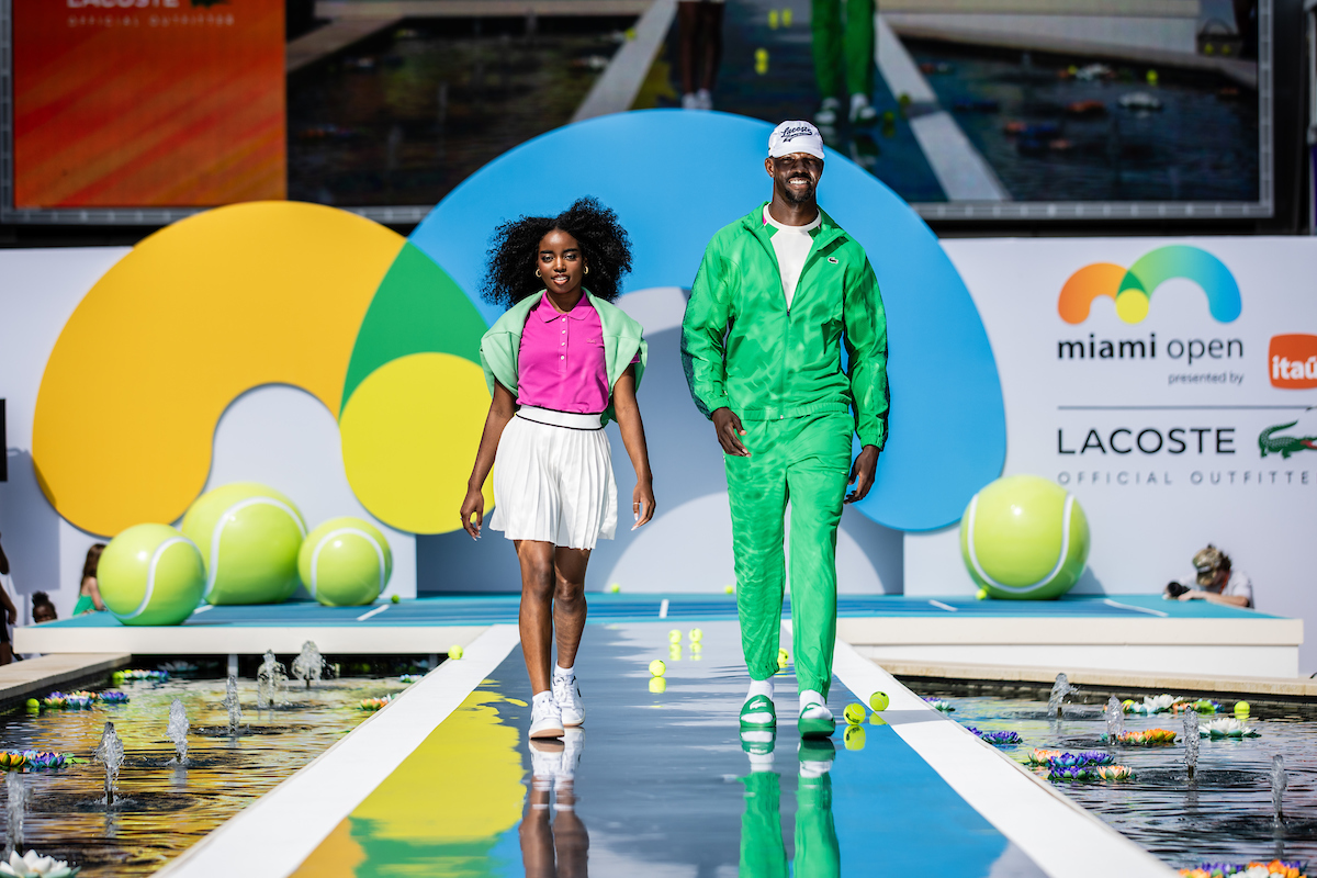 Lacoste Fashion show with models and dancers at the 2025 Miami Open on March 16, 2025.