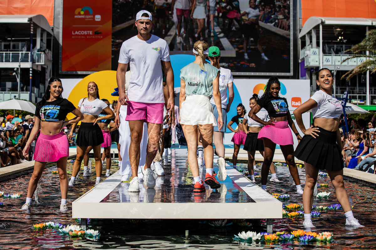 Lacoste Fashion show with models and dancers at the 2025 Miami Open on March 16, 2025.