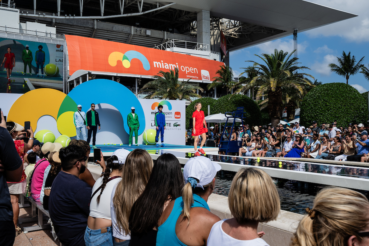 Lacoste Fashion show with models and dancers at the 2025 Miami Open on March 16, 2025.