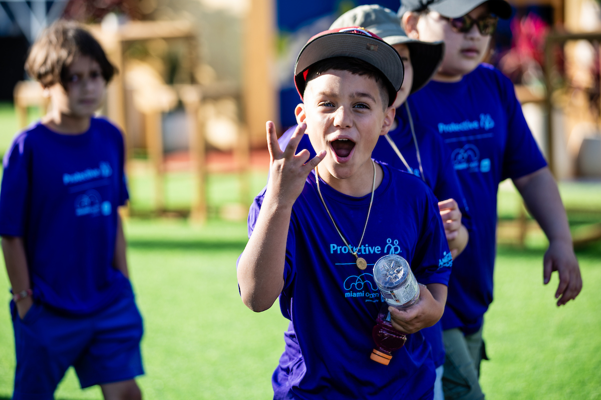 Miami Open Unites First Serve / Amigos for Kids Clinic held at the Ultra Park by Padel Lux during the Miami Open tennis tournament, Monday, Mar. 17, 2025, in Miami Gardens, Fla.