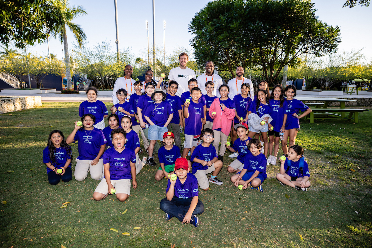 Miami Open Unites First Serve / Amigos for Kids Clinic held at the Ultra Park by Padel Lux during the Miami Open tennis tournament, Monday, Mar. 17, 2025, in Miami Gardens, Fla.