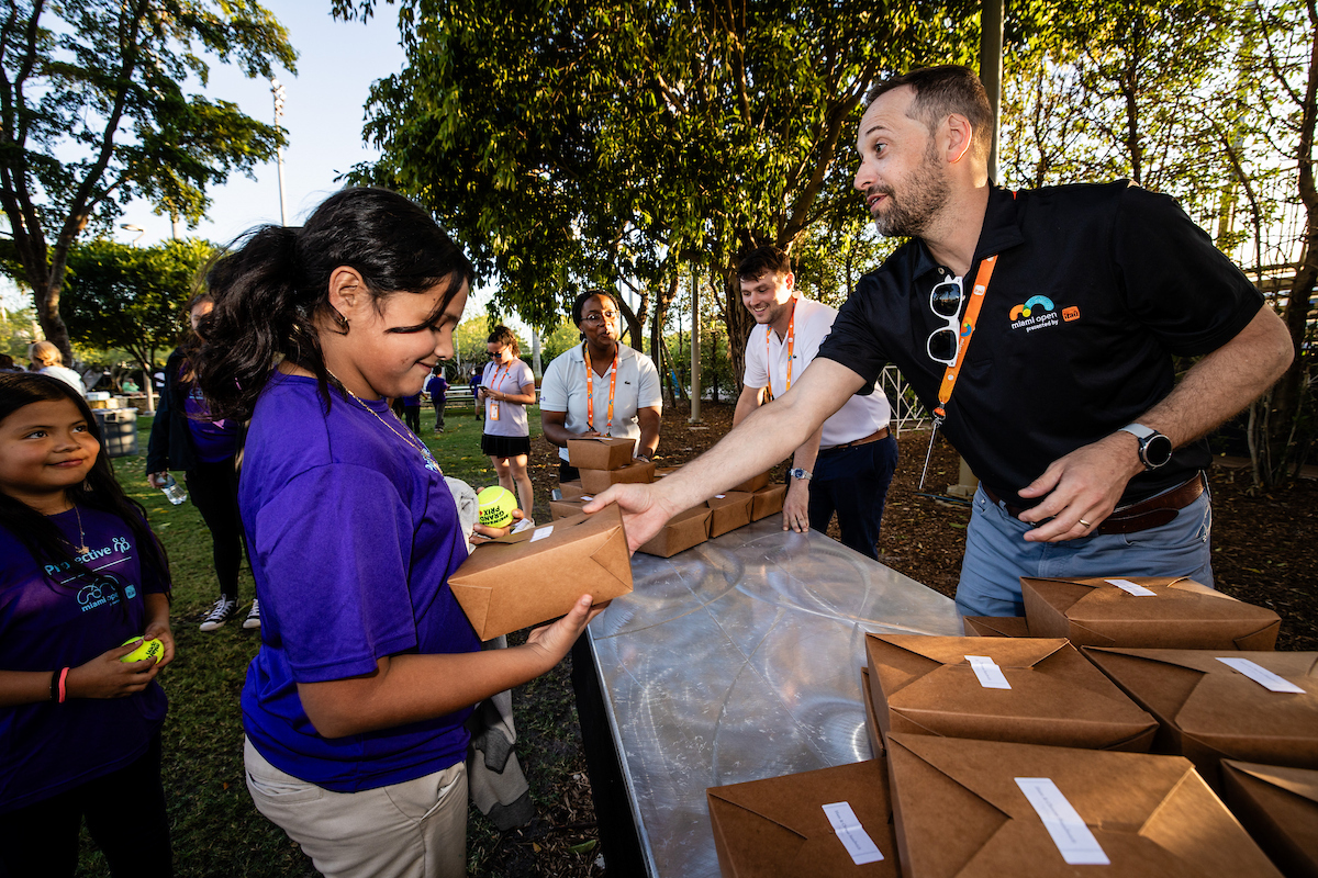 Miami Open Unites First Serve / Amigos for Kids Clinic held at the Ultra Park by Padel Lux during the Miami Open tennis tournament, Monday, Mar. 17, 2025, in Miami Gardens, Fla.