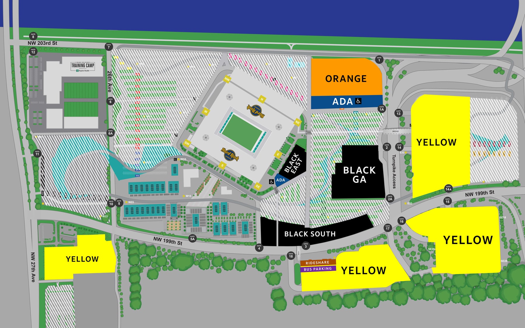 2026 Miami Open Parking Map Campus map with instructions of where to park for Miami Open