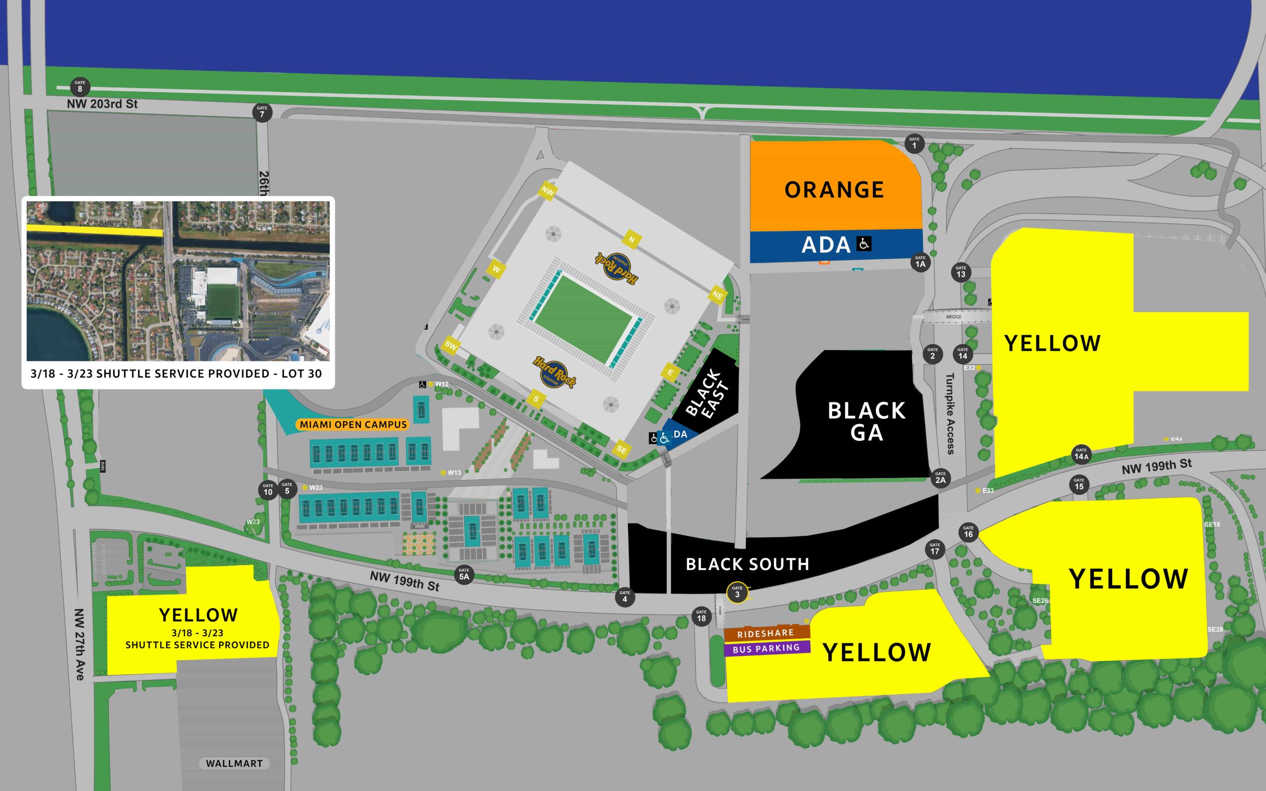 2026 Miami Open Parking Map_Updated 3.18-2 Campus map with instructions of where to park for Miami Open
