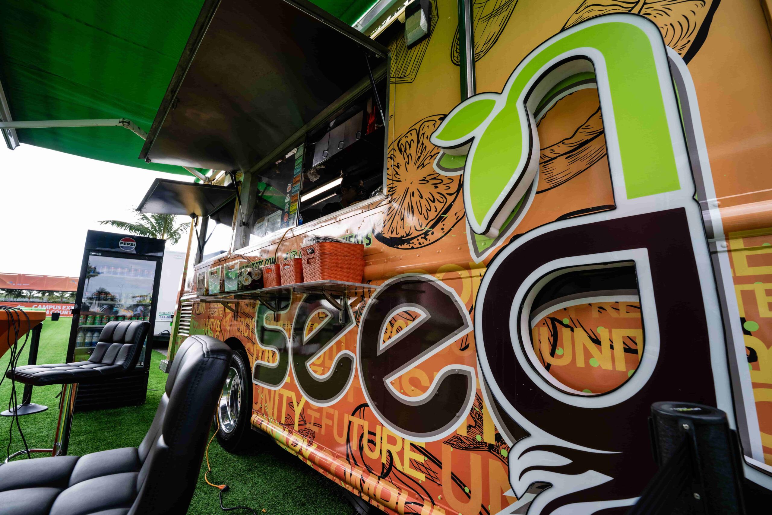 close up of "the seed" food truck in an angle