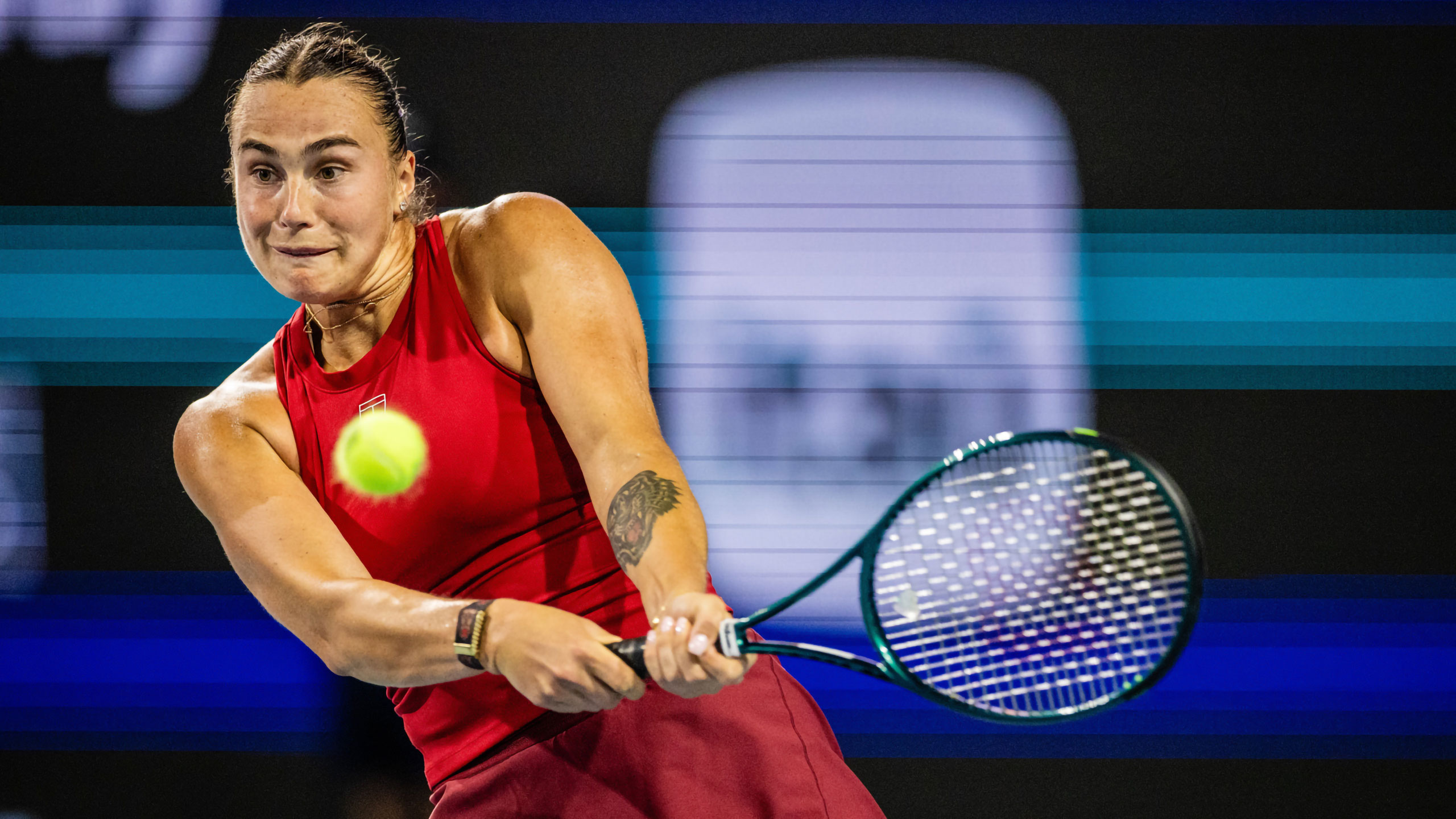 Aryna Sabalenka of Belarus plays on the stadium court during the Miami Open tennis tournament, Tuesday, Mar. 25, 2025, in Miami Gardens, Fla. (AJ Shorter/South Florida Stadium)